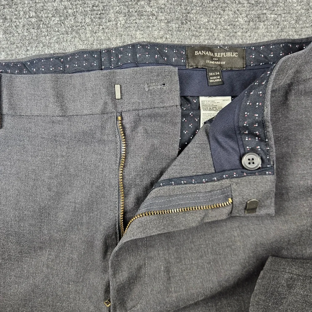 Banana Republic Standard Fit Mens Dress Pants Charcoal Gray 36 Cotton Blend